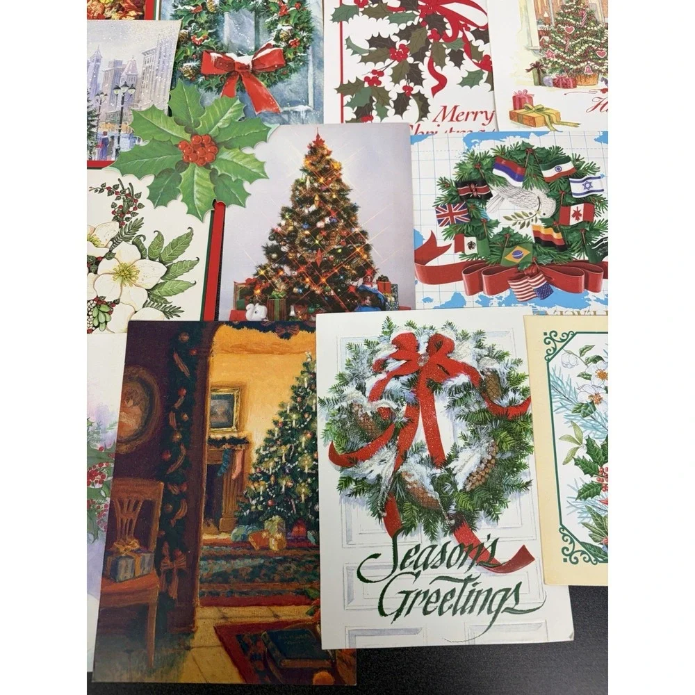 Vintage Christmas Cards Fronts ONLY Greenery Trees Wreaths Scrapbook Crafts 50+